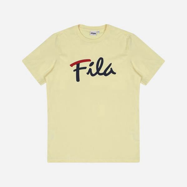 Fila Women's Cursive Logo S/S T-Shirt - Yellow | UK-128DBEJNS